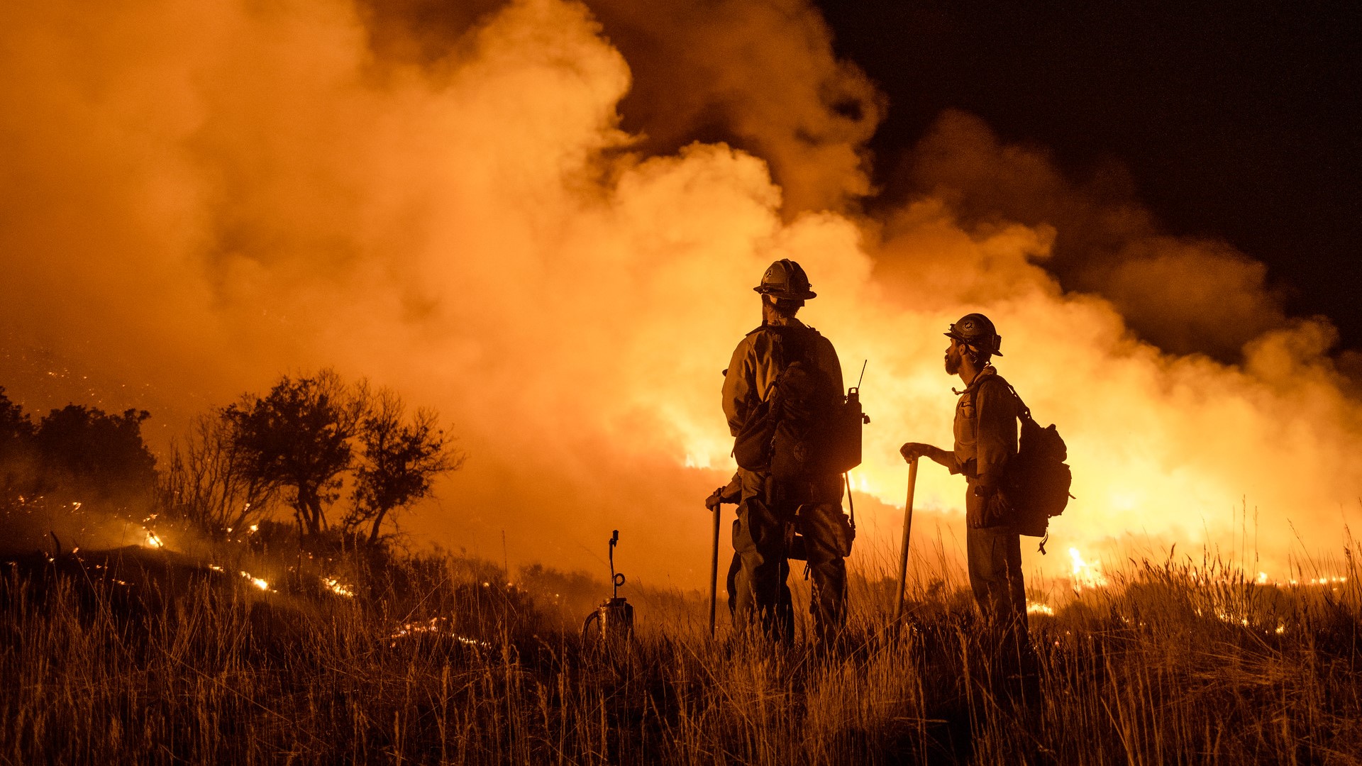 Night operations on the Pine Gulch Fire in Colorado. Photo by Kyle Miller, Wyoming Hotshots, USFS