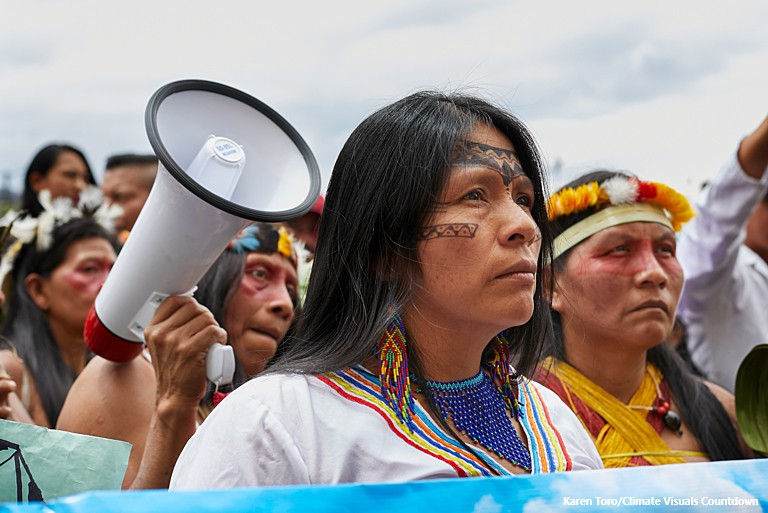 Amazonian women at a march for International Women's Day, March 8, 2020