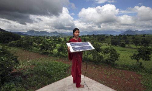 A barefoot solar engineer in the solar powered village of Tinginapu, in the Eastern Ghats of Orissa.